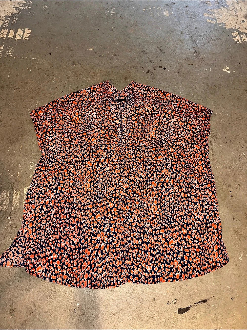 Adrienne Animal Print Blouse in Orange & Blue Size Medium